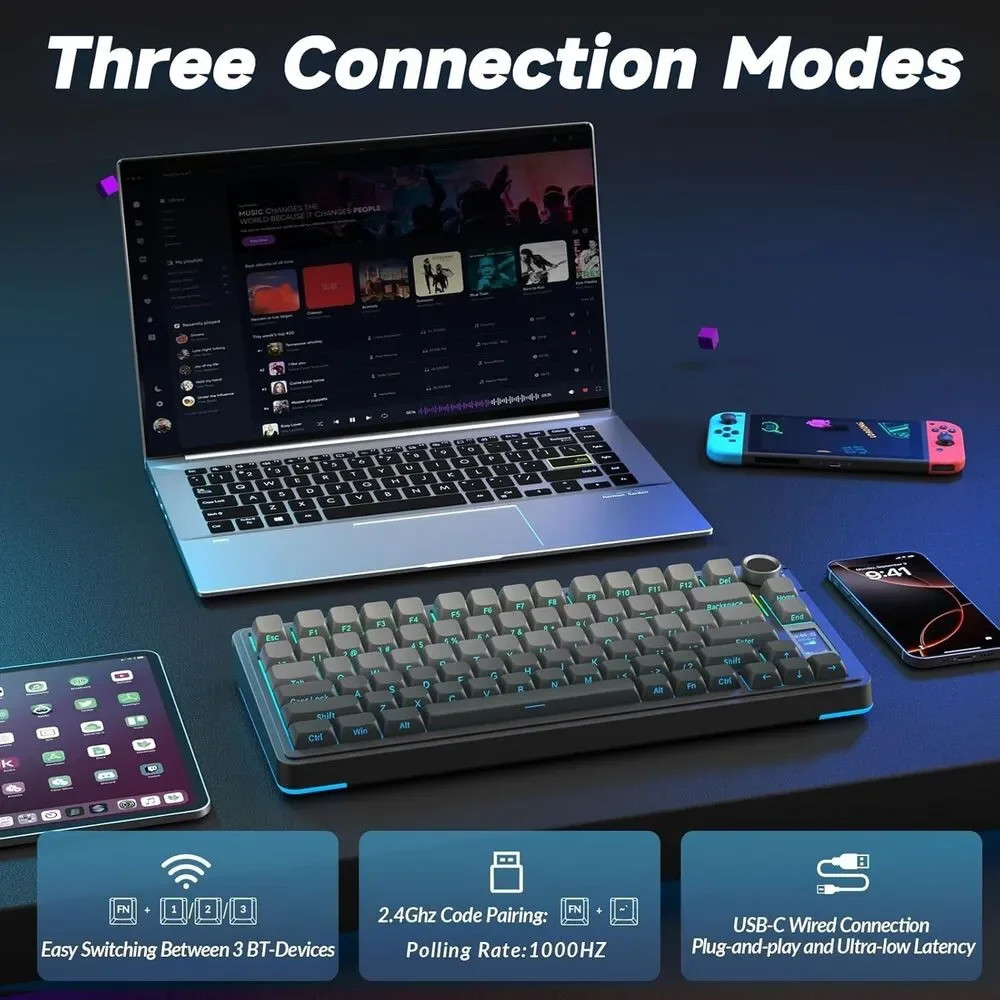 AULA S75 Wireless Gaming Keyboard Mechanical 75% Hot Swap Tri-Mode RGB Backlit